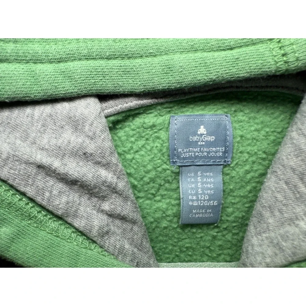 Baby Gap Toddler Hoodie Sweatshirt. 5years. Green Cotton/Polyester Blend.